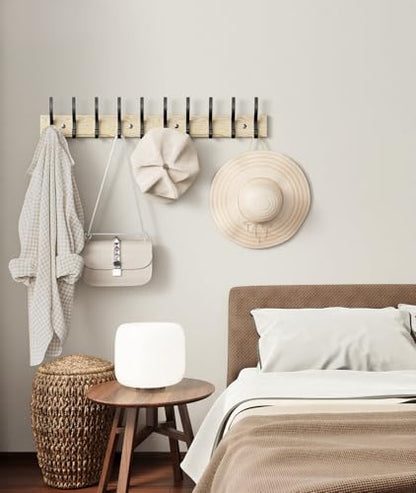 Optish 2 Pack Wooden Coat Rack Wall Mount, 16.1" Rustic Coat Hanger Hooks with 10 Double Hooks, Wall Coat Rack for Hat, Clothes, Bags, Jacket, Natural Wood - color: Natural Wood