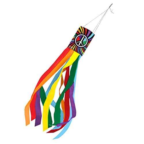 AGAS Peace Swirl Rainbow 60 inch Column Windsock - Printed Single Sided on Outdoor Heavy Duty Nylon - Hanging Decoration Windsocks for Yard Yellow Ribbon Yard Décor - Clip for Hanging - color: 60 inch Windsock