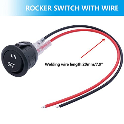Twidec/5Pcs 12V Round Rocker Switch AC 6A/250V 10A/125V SPST 2 Pin 2 Position On/Off Toggle Switch for Car Boat Automotive RV Black with Wires KCD1-5-101-ON-OFF-CX - color: Black-Round-ON OFF-5PCS