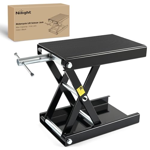 Nilight Motorcycle Lift Jack 1100 LBS Motorcycle Scissor Jack Stand Lift with Wide Deck Crank Handle 3.4"-14.2" Steel Scissor Hoist Garage Repair Lift Table Jacks for Motorcycles ATV Dirt Bike, Black - color: Black