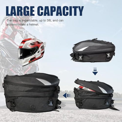 Motorcycle Tail Bag for Kawasaki KLX 230 2020-2024, Expandable Rear Seat Luggage Waterproof, Motorbike Helmet Storage Backpack, Dual Use Sissy Bar Touring Travel Pack