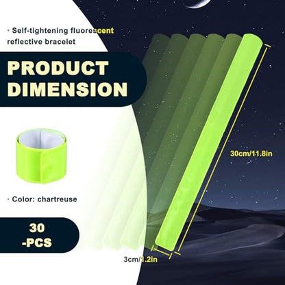 30 Pcs Reflector Band Snap Bracelet, Reflective Arm Bands, High Visibility Slap Safety Bands for Night Jogging Cycling Running Night Working Hiking