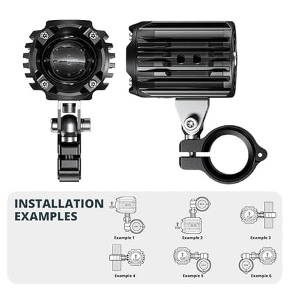 Tackform Dual Motorcycle Auxiliary LED Lights | 6000 Lumens, 60W, 3000K-6000K, IP68 Waterproof | Billet Aluminum | 360° Swivel Mount | For 7/8", 1”, 1 1/4" Bars Only | Motorcycle, 4 Wheeler, Dirt Bike