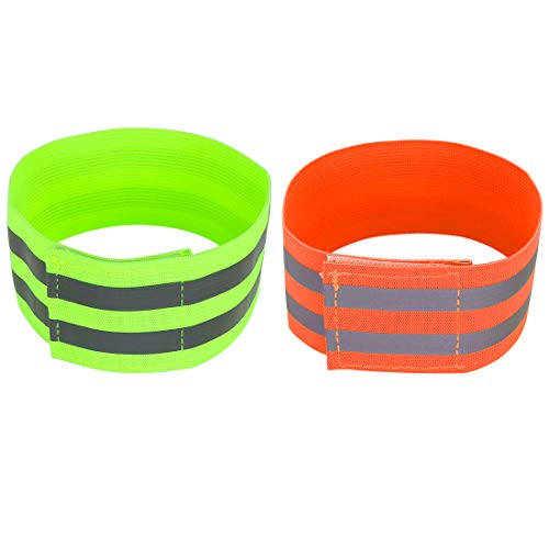 X AUTOHAUX 4pcs Reflective Bands for Arm Reflective Armbands High Visibility Night Cycling Riding Reflector Tape Straps Bracelet Green Orange