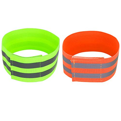 X AUTOHAUX 4pcs Reflective Bands for Arm Reflective Armbands High Visibility Night Cycling Riding Reflector Tape Straps Bracelet Green Orange