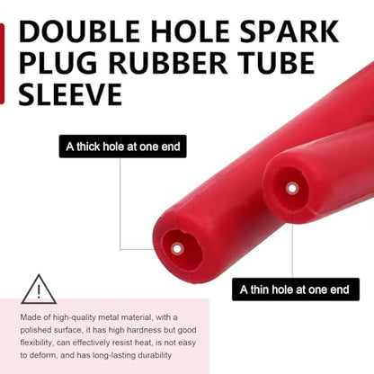 Car Spark Plug Socket, Reusable Rubber Insulation Sleeve Tool, Dual-hole Design Spark Plug Wrench for Easy Installation Removal, Universal for Most Cars, Motorcycles (Red)