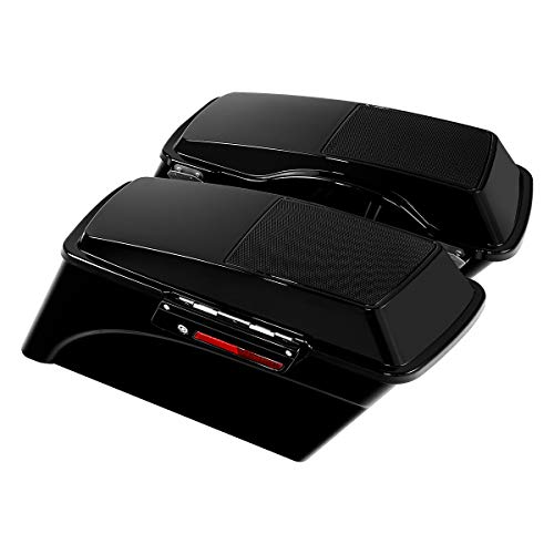 TCMT Hard Saddlebags Trunk W/ 6x9 Speaker Lid Latch Key & Liners Carpet Insert Fits For Harley Touring Models CVO Road Glide Road King Street Glide Electra Glide Ultra Classic 1994-2013 - color: Vivid Black Black Latches(6x9 Dual Speaker Lid)
