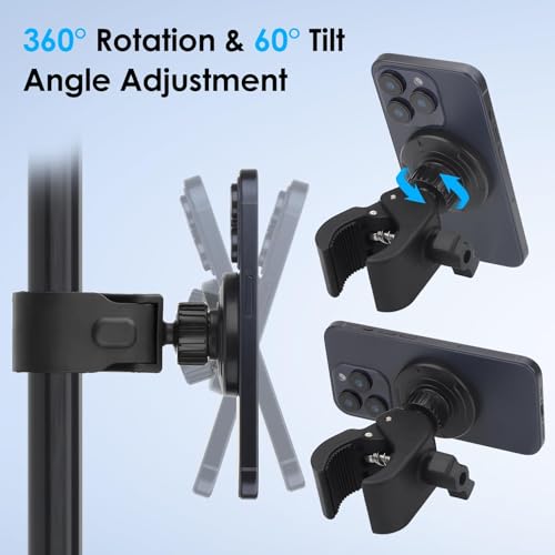 EEEKit Exercise Bike Phone Holder, Magnetic Handlebar Phone Mount for iPhone Magsafe and All Smartphones, for Stationary Treadmill Gym Fitness Equipment