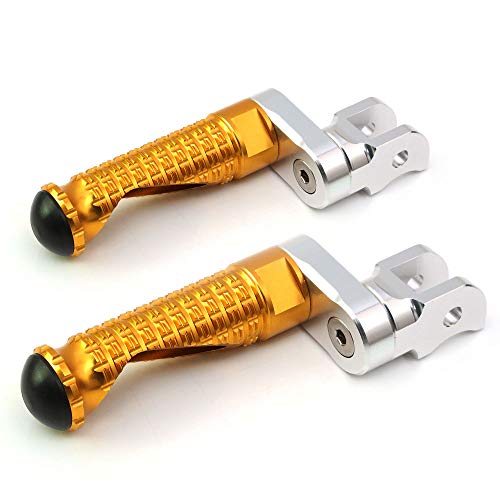 MC MOTOPARTS MPRO Gold 25mm Extended Front CNC Footpegs Compatible with YZF R1 00-21 YZF R6 03-19 YZF R1M 15-21 R1S - color: Gold, size: 25mm Extension