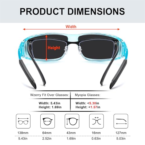 Wzerry Sunglasses Fit Over Glasses Polarized for Men Women, Wrap-Around Glasses UV400 Protection for Driving and Outdoor - color: Black/Grey + Transparent Grey/Grey + Transparent Blue/Grey