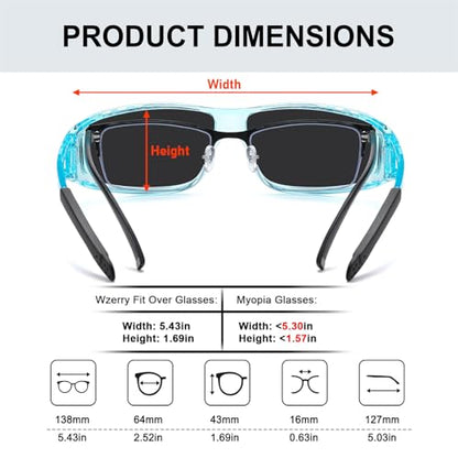 Wzerry Sunglasses Fit Over Glasses Polarized for Men Women, Wrap-Around Glasses UV400 Protection for Driving and Outdoor - color: Black/Grey + Transparent Grey/Grey + Transparent Blue/Grey