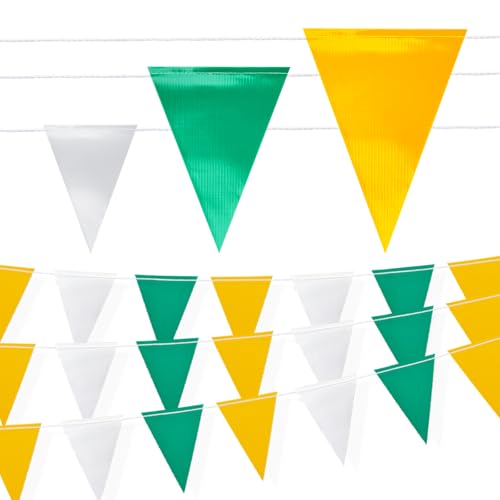 Safety Warning Pennant Banner Flags – 105FT OSHA High Visibility Colored Triangle Flags for Construction Zones, Roadwork, and Hazard Areas (GREEN+WHITE+YELLOW, 45pcs,105ft) - color: GREEN+WHITE+YELLOW