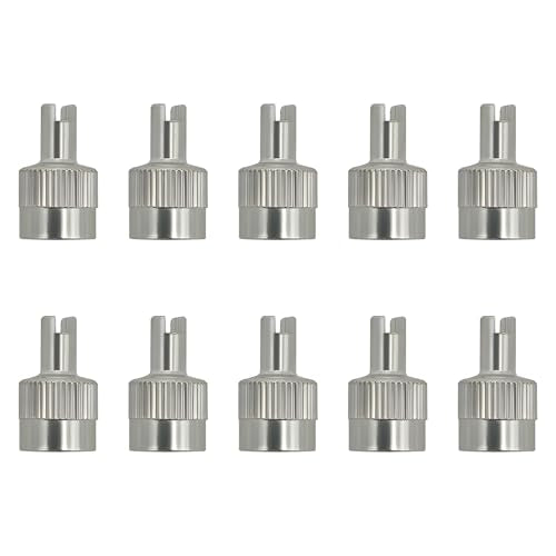 10 PCS Tire Valve Stem Caps, Nickel-Plated Metal Tyre Dust Caps with Valve Core Remover, Universal Slotted Slot Stem Covers for Schrader Cars Trucks Motorcycles Bicycles - color: 10 PCS