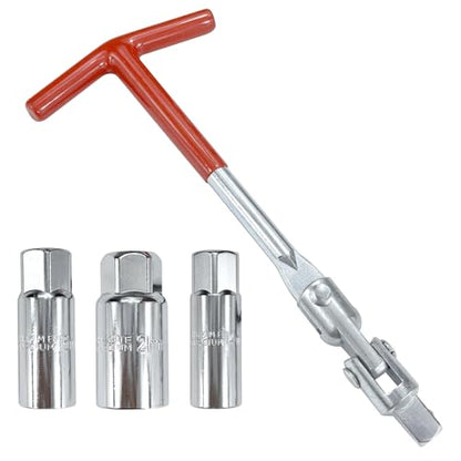 Spark Plug Socket Wrench Set T-Handle 14mm(9/16") 16mm (5/8") 21mm (13/16") kit for Motorcycles Lawn Mowers Small Vehicles Removal Tool