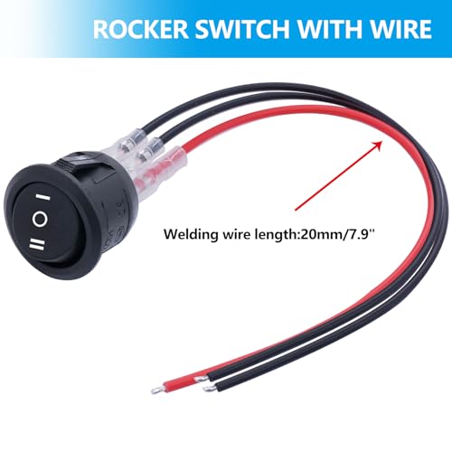 Twidec/5Pcs 12V Round Rocker Switch ON/Off/ON AC 6A/250V 10A/125V SPST 3 Pin 3 Position Toggle Switch for Car Boat Automotive RV Black with Wires KCD1-5-103-ON-OFF-ON - color: Black-Round-ON OFF ON-5PCS