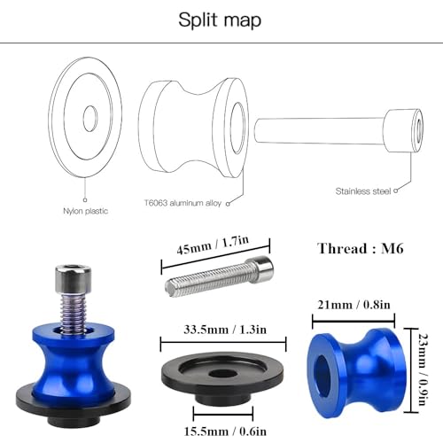 2pcs 6MM M6 X1.5 Motorcycle Swing arm Sliders Stand Spools fits for YZF R1 R3 R6 R7 R125 R25 R1000 (Blue) - color: Blue