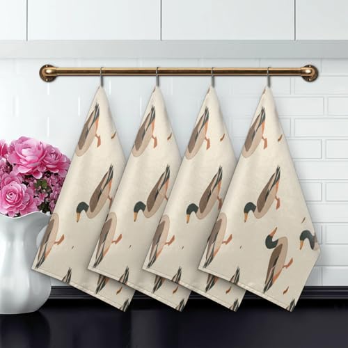 Cute Duck Kitchen Towels Set of 2 Rustic Farm Dish Towels Bar Absorbent Cleaning Tea Towel for Home Dining Restaurants - color: Beige Brown Black