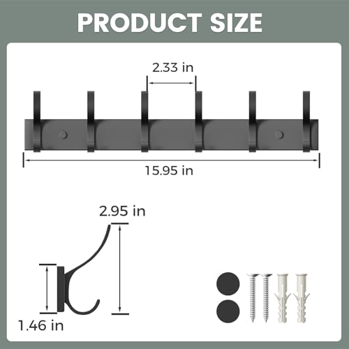Coat Rack Wall Mount, Heavy Duty Wall Coat Hanger with 6 Coat Hooks for Entryway, Bedroom, Closet, Hanging Hats, Bags, Purses Jacket (Black)