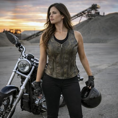 Milwaukee Leather Women's Classic Biker Vest - Premium Leather, Zipper Front, Concealed Carry, Rider Fit Design - color: Lkl4719-blk/Beige, size: Small