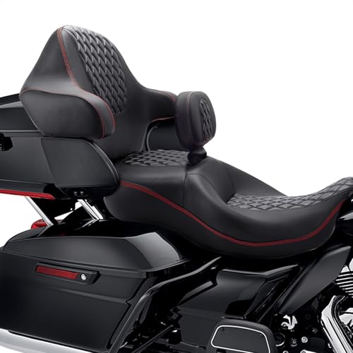 SLMOTO Hammock Passenger Seat Driver Brackrest Wrap Around Backrest Pad fit for Harley Touring Road King Street Glide Road Glide Electra Glide 2014-2023 2 Up Seat Black Red - color: B Style G Black Red + Passenger Backrest
