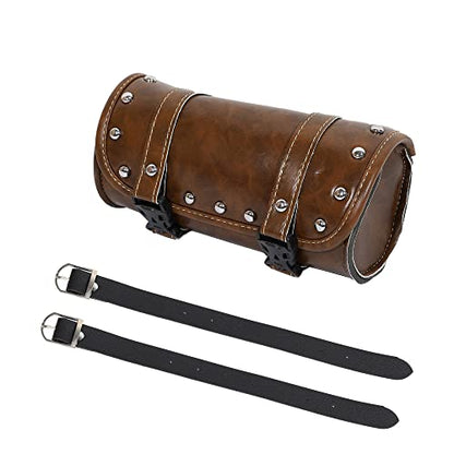 X AUTOHAUX Motorcycle Tool Bag Handlebar Bags Cycling Luggage Bag Waterproof PU Leather Round Brown 8.27" x4.13''