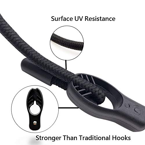 Heavy Duty Adjustable Elastics Stretch Lock Shock Bungee Cords Rope with PVC Coated Buckle All Black for Motorcycle, Cargo, Camping, RV, Trailer, Bicycle Carrier Rack, Trunk,Luggage (4 Pack)