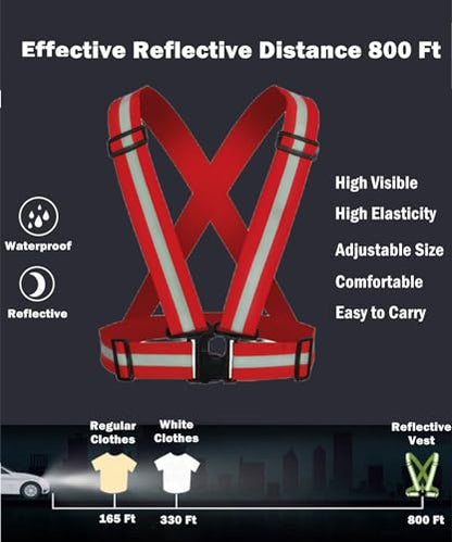 Reflective Vest, High Visibility Safety Vest Straps Reflective Gear for Night Running Walking Cycling for Men Women Kids - color: Red
