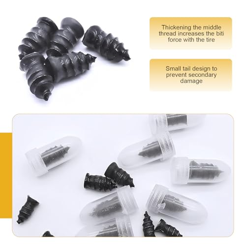 60 PCS Car Tire Repair Nails, 2-size Vacuum Waterproof Tire Plug Kit for Emergency, Tool-free Self-service Puncture Repair Screw, Universal Individually Packaged for Cars Motorcycles (Black)