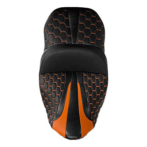 SLMOTO Gel 2 Up Rider Driver&Passenger Seat Fit for Harley Touring Road King Glide Street Glide Electra Glide 2009-2023 Orange - color: Gel Style A Orange