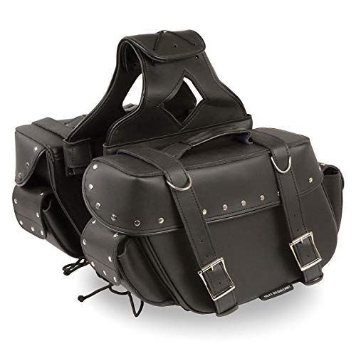 Milwaukee Leather Studded Throw-Over Motorcycle Saddlebags – Synthetic Leather – Universal Fit – Zip-Off - Large - color: SH574ZB-BLACK, size: Large