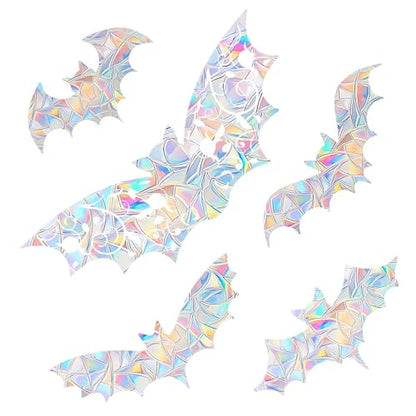 15PCS Bat Window Clings - Anti-Collision Decals to Save Birds from Collisions,Non Adhesive Prismatic Vinyl Clings, Rainbow Stickers - color: Bat