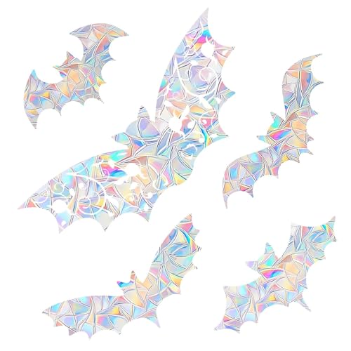 15PCS Bat Window Clings - Anti-Collision Decals to Save Birds from Collisions,Non Adhesive Prismatic Vinyl Clings, Rainbow Stickers - color: Bat