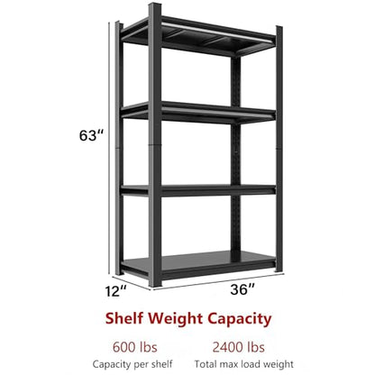 35 Inch Wide Heavy Duty Garage Shelving Unit, 4-Tier Metal Storage Shelves, Adjustable Sturdy Shelf Rack for Garage, Basement, Pantry, Kitchen, Closet, Warehouse, 63"H x 35"W x 12"D, Black - size: 4 Tier | 63" H x 35" W x 12" D