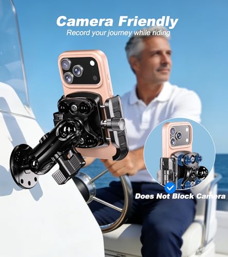 LOKTENWO Anti Vibration Phone Mount, 1s Lock & Release Phone Holder with Shock Dampener, Camera Friendly Aluminum AMPS Round Base Medium Arm for Car Motorcycle UTV Truck Boat, Fits 5.4"-7.2" Phones