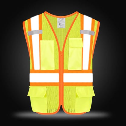 Safety Vest with Pockets - High Visibility Reflective Mesh Vest for Men & Women - color: Yellow, size: X-Large
