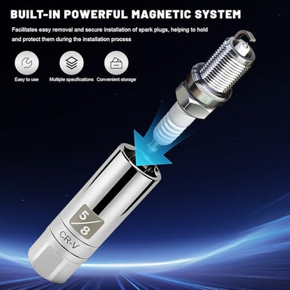5/8 Inch Magnetic Spark Plug Socket, 3/8 Inch Drive Thin Wall Spark Plug Removal Tool, Heavy Duty 6-Point Sparks Plugs Socket for Sedan SUV Motorcycle, Car Accessories - color: 5/8 inch