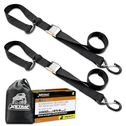 XSTRAP STANDARD Motorcycle Tie Down Straps (2 Pack) 3,000lb Break Strength, 1.5 in X 8FT Heavy-Duty Cambuckle Tie Down Set with S Hook and Soft Loops, Black - color: Black