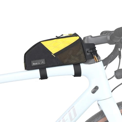 Rhinowalk Bike Frame Bag 1.2L, Waterproof Handlebar Bag with Phone Holder, Small Front Bag with Strap or Screw Mount, Fits Most Bikes – Black+Yellow - color: Black+Yellow, 1.2L