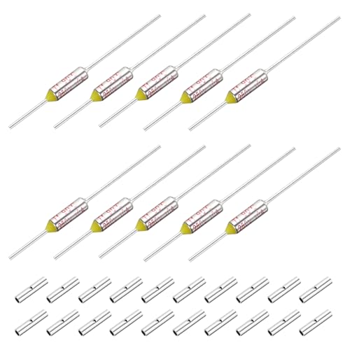 MECCANIXITY 10 Pcs Metal Temperature Thermal Fuse SF90 90C 194F 10A 250V Cutoff Thermal Fuse with 20 Pcs BN1.25 Bare Terminal Butt Connector - style: SF90