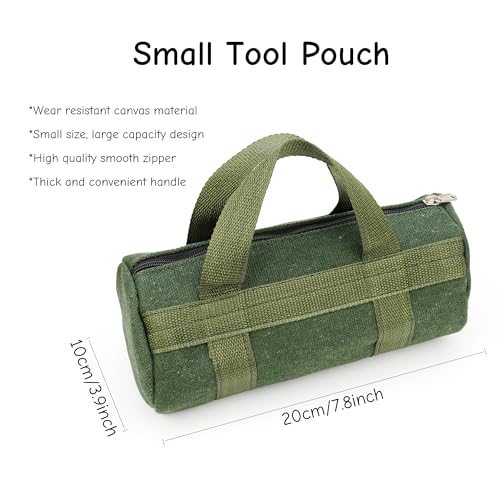 Umaki 2pack Small Tool Pouch Bag, Durable Wear-Resistant Canvas Zipper Pouch for Tool Organizer, Utility Tool Bag For Craft Making, Maintenance, Electrician and Carpenters, 7.9'' x 3.9'', Green