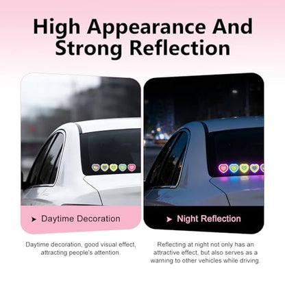 5 PCS Car Reflective Stickers, Cute Heart Shaped High Intensity Reflective Safety Decal, Waterproof & Scratch-Covering Decor Sticker, Universal for Most Cars, Motorcycles, Helmets & Bikes - size: Heart Shaped