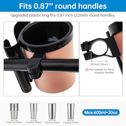 3-in-1 Bike Cup Holder with Cell Phone Keys Hook -Universal Water Bottle Holder for Walker/Wheelchair/Stroller/Scooter, Fits 0.87" Round Handlebar and 2.7" Cup Base,Beige - color: beige