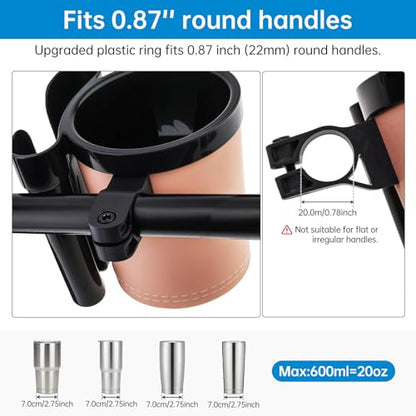 3-in-1 Bike Cup Holder with Cell Phone Keys Hook -Universal Water Bottle Holder for Walker/Wheelchair/Stroller/Scooter, Fits 0.87" Round Handlebar and 2.7" Cup Base,Beige - color: beige