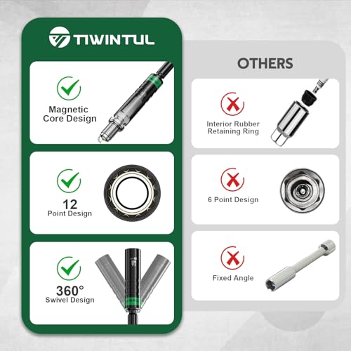 16mm Swivel Magnetic Spark Plug Socket, 360 Degree Swivel Thin Wall Spark Plug Socket with 12 Point Design,Enhanced Magnetic Core, 3/8" Drive x 13" Total Length Spark Plug Removal Tool - size: 16mm x 13 inch