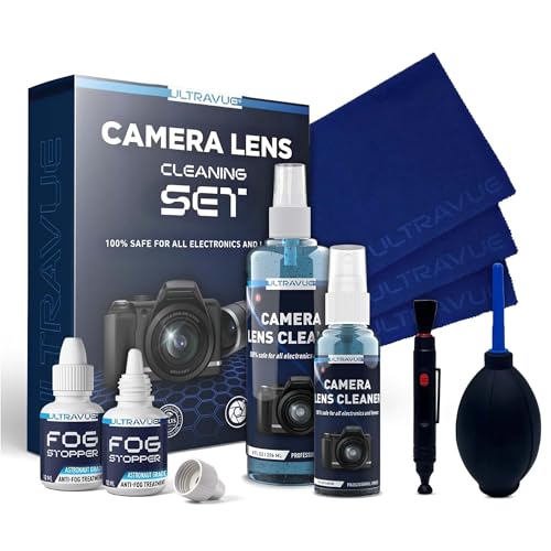 ULTRAVUE’s Ultimate Camera Lens Cleaning Kit –Camera Lens Cleaner, Lens Pen, Fog Stopper, and Microfiber Cloths - Camera Cleaning Kit - Lens Blower for DSLR & Digital Camera Accessories Camera Kit