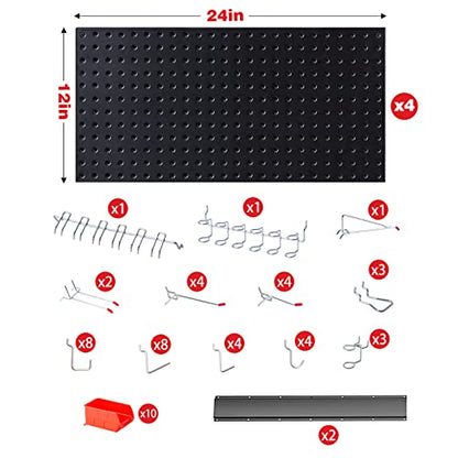 Ultrawall Pegboard Wall Organizer, Black Metal Pegboard Panels, Garage Storage System with Hooks and Storage Bins, 59pcs - color: Black
