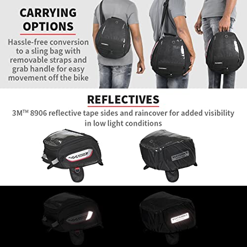 ViaTerra OXUS MOTORCYCLE TANK BAG (STRAP BASED) |13L Capacity | Converts to Backpack, Scratch-Free Base, EBC Net, External Rain Cover | Universal Fit for Touring & Adventure Riding