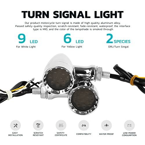 Rich Choices 2pcs Black 15 LED Motorcycle Stop Brake Running Turn Signal Indicator Amber Lights Compatible with Street Bike Chopper dirt bike scooter Cafe Racer (Chrome-Amber&White Light) - color: Chrome-Amber&White Light