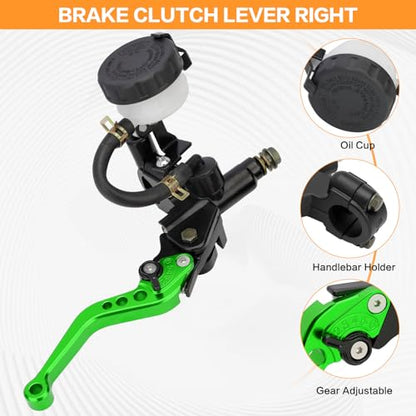 Motorcycle Brake Pump Lever 7/8" 22mm Hydraulic Master Cylinder Reservoir Clutch CNC Left & Right Set Universal Replacement for Harley Honda Kawasaki Suzuki Yamaha (Green) - color: Green