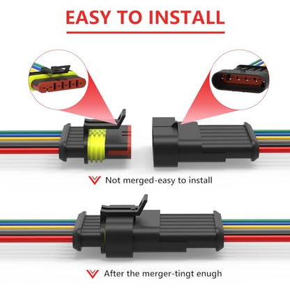 6 Pin Waterproof Electrical Wire Connectors 5 Pack Weather Pack Connectors Kit 20AWG Male and Female Automotive Wire Connectors for Car Truck Motorcycle Boat Auto Wiring - size: 6pin-5Pack